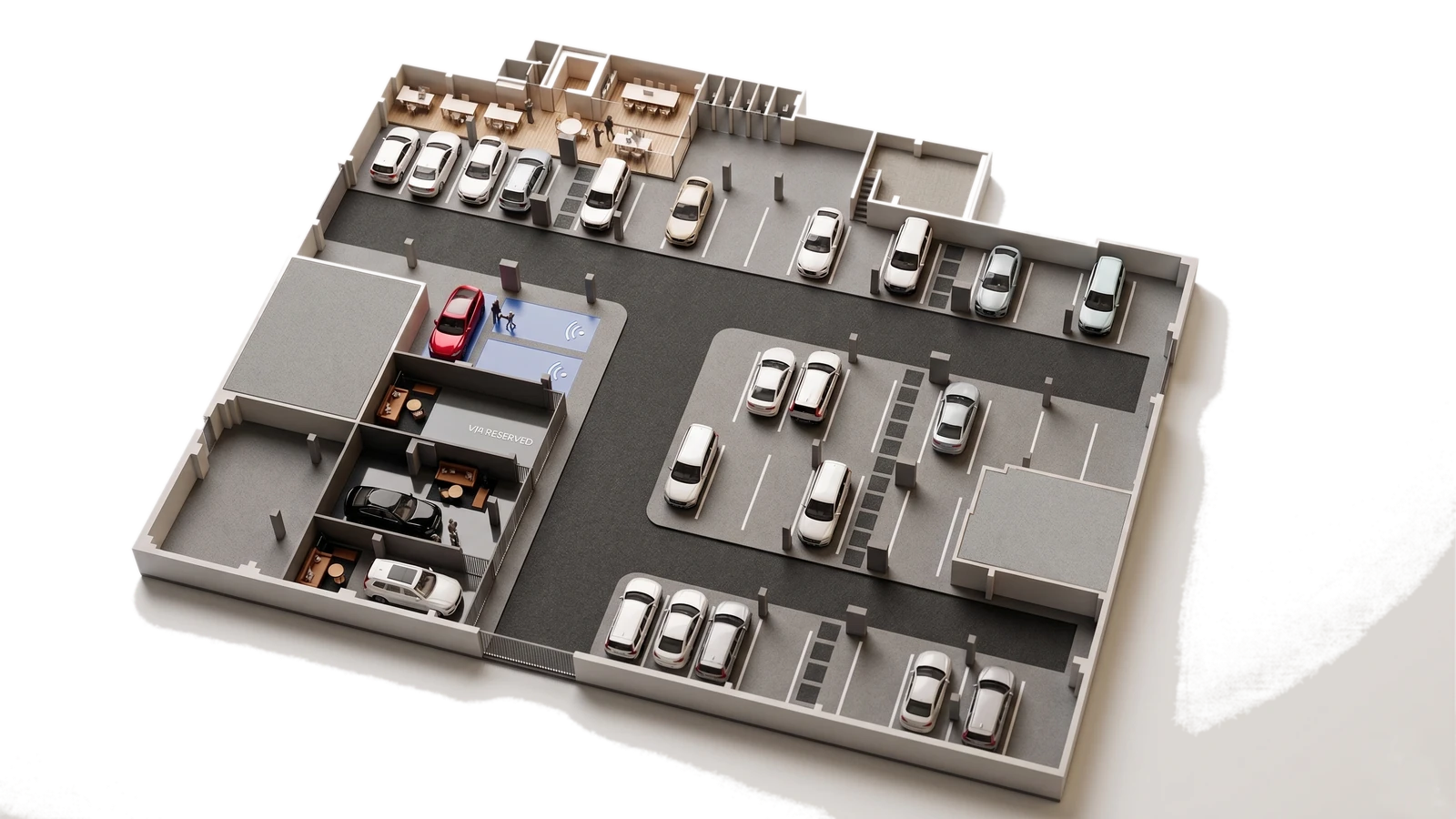 Axonometría interior de la exposición Volvo Selekt
